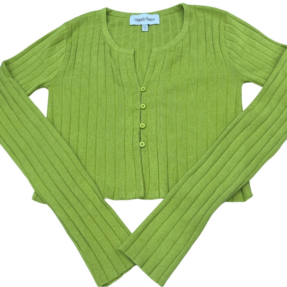 Organic Basics Lime Green Ribbed Button Cardigan - Picture 6 of 9